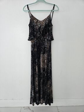 Veronica M Black Maxi Dress with Brown, Blue  & White Pattern Size S
